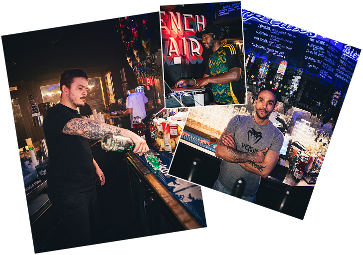 Intérieur du bar The French Flair à Pigalle avec écrans géants pour les matchs de sport